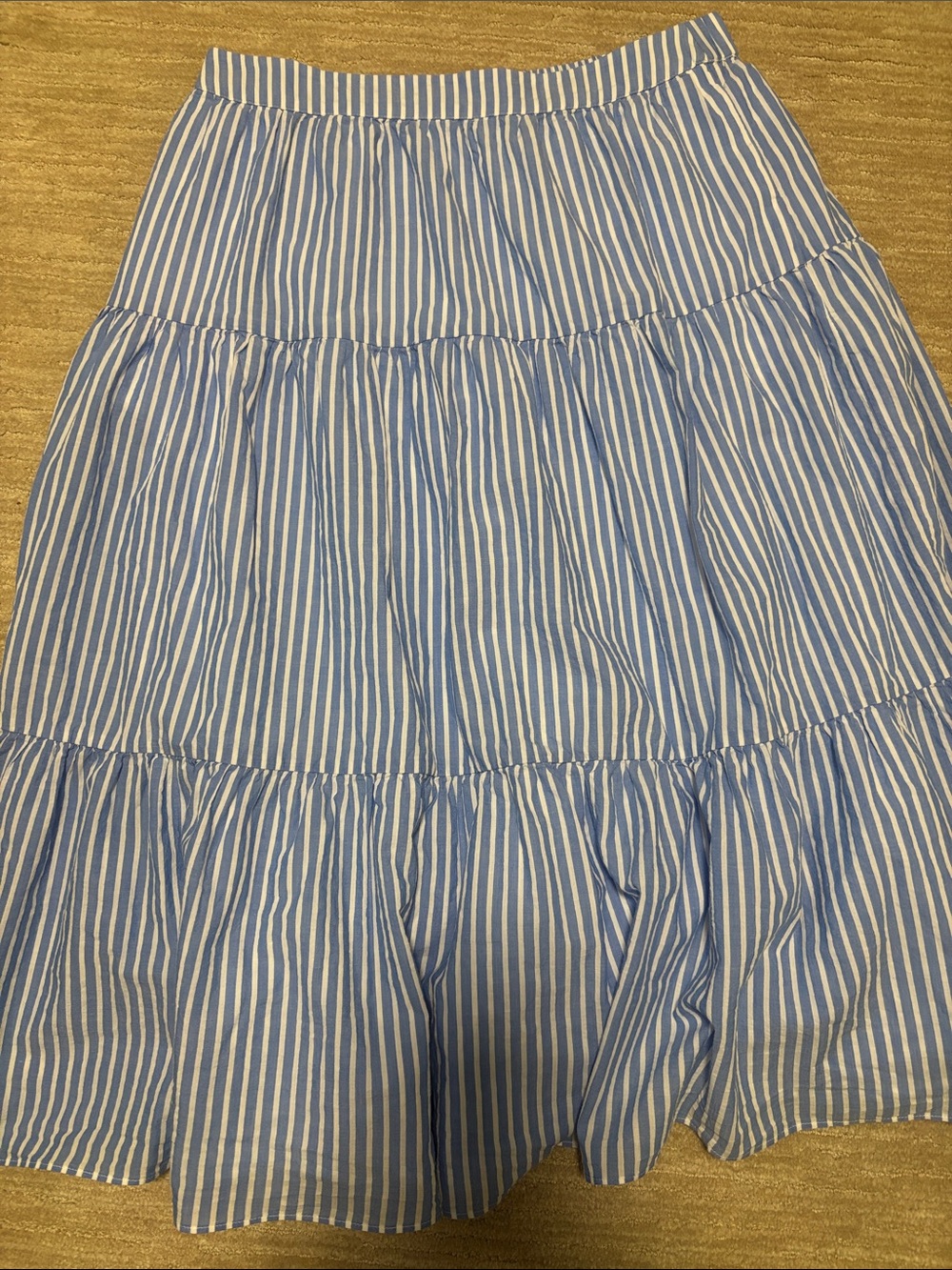 J. Crew Blue and White Striped A-Line Tiered Skirt - NWOT